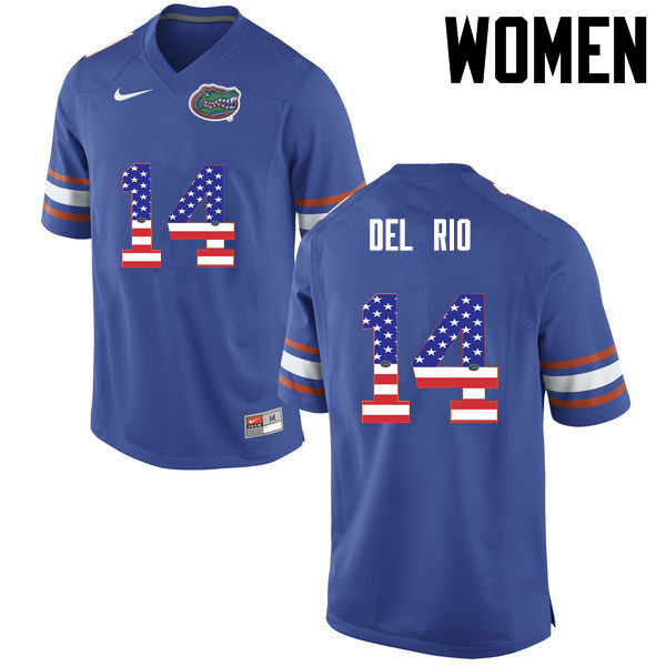 Women Florida Gators #14 Luke Del Rio College Football USA Flag Fashion Jerseys-Blue